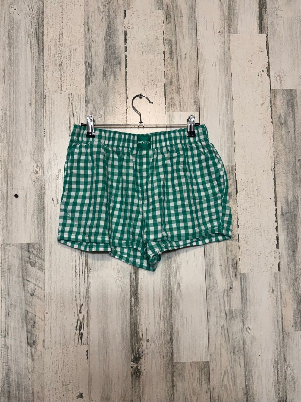 Joyspun Green White Gingham Plaid Boxer Pajama Sleep Shorts Womens S (4-6) Loung